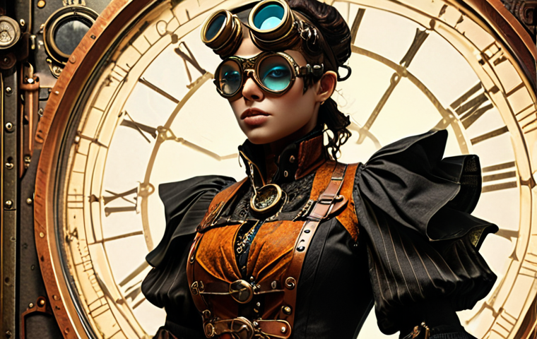 **
A vibrant fantasy steampunk character concept art. Focus on a character with unique silhouette, detailed clothing and accessories (perhaps goggles). Mood board influences, blending fantasy and steampunk aesthetics.
**