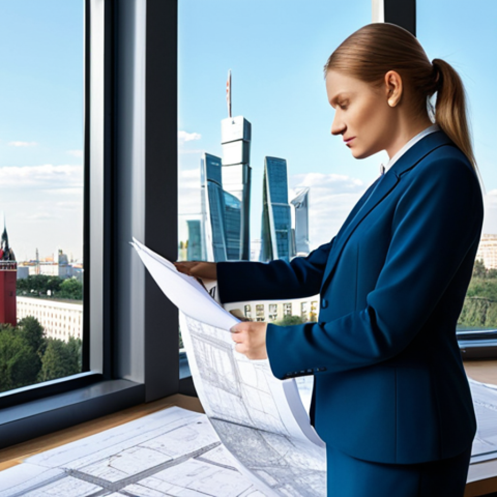 캐릭터 디자인 프로젝트 관리 및 실행 사례 - **

A professional female architect, fully clothed in a stylish, modest business suit, reviewing blu...