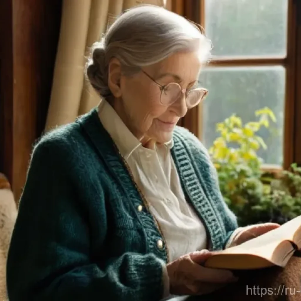 캐릭터 디자인 입시를 준비하는 법 - **Prompt:** A weathered but kind-faced elderly woman, a retired librarian, sits in her cozy, sunlit ...