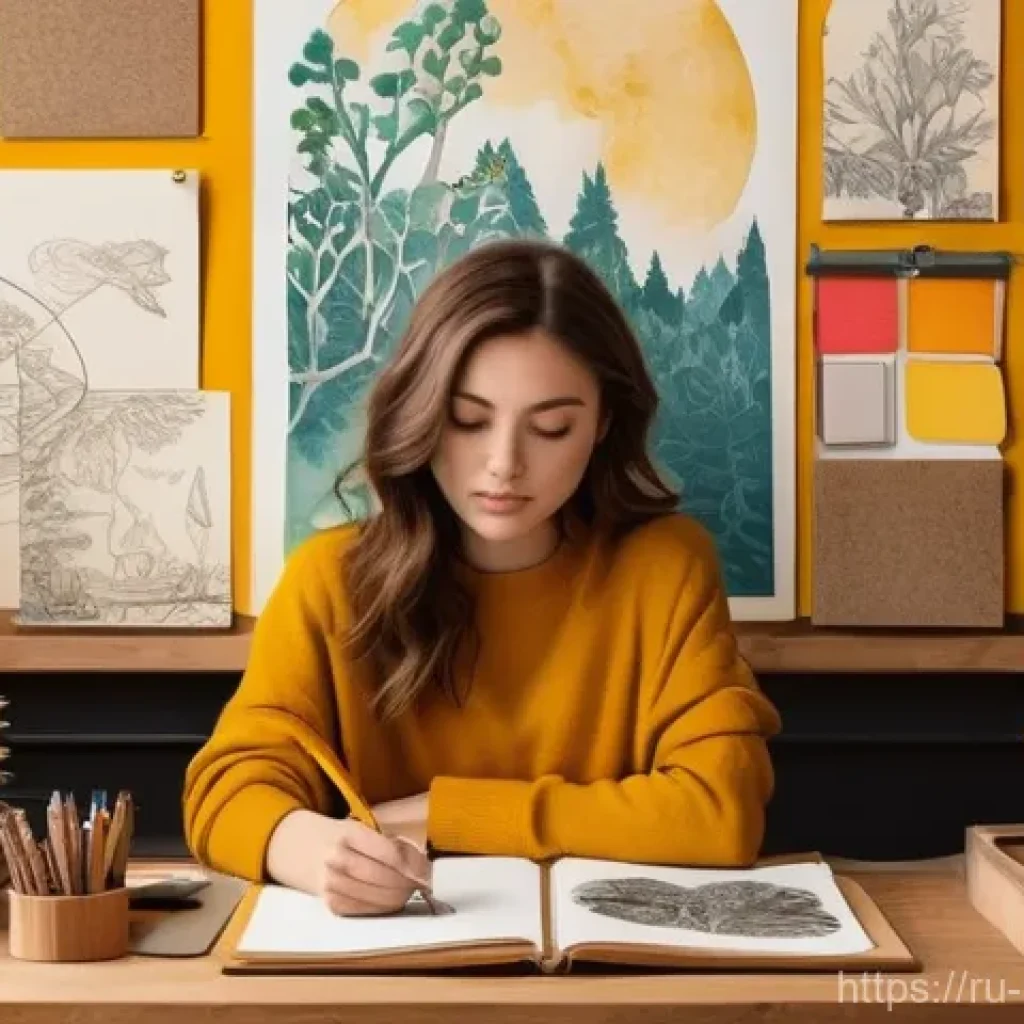 캐릭터 디자인 작업 의뢰 받는 방법 - **"The Visionary Artist's Workspace: Crafting a Unique Style"**
    A young female artist, mid-20s, ...