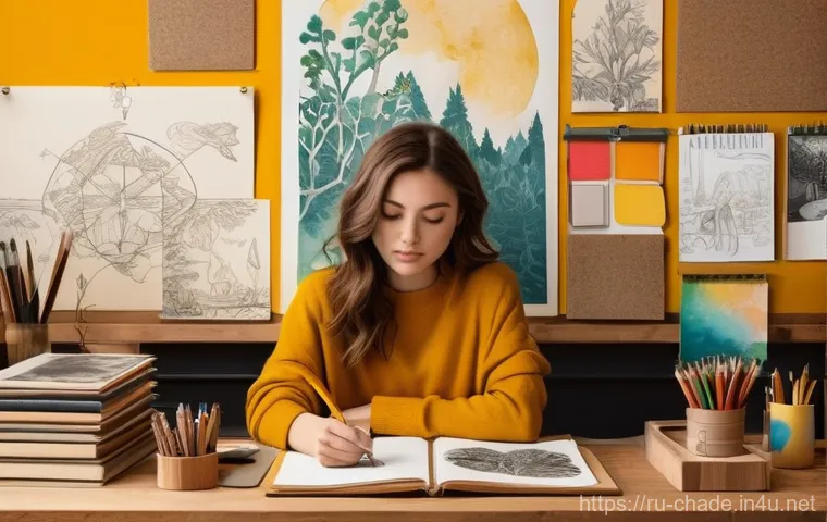 캐릭터 디자인 작업 의뢰 받는 방법 - **"The Visionary Artist's Workspace: Crafting a Unique Style"**
A young female artist, mid-20s, ...