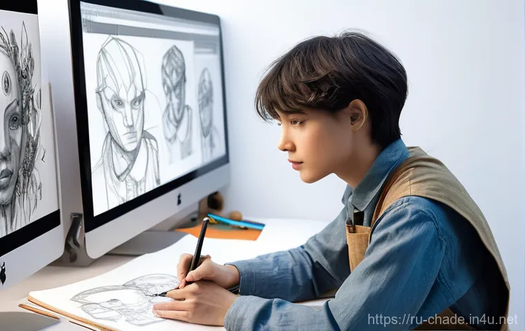 캐릭터 디자인 작업 의뢰 받는 방법 - **"Global Reach: Connecting with Clients on Digital Platforms"**
    A male digital artist, early 30...