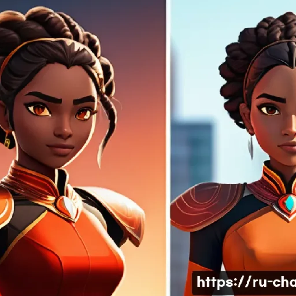캐릭터 디자인 관련 도서 리뷰 - A dynamic animated character design featuring a young female hero with expressive, large almond-shap...