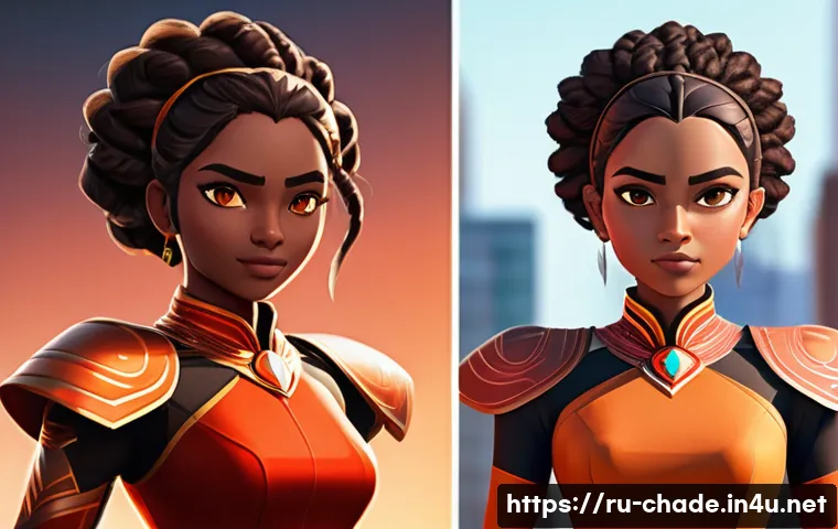 캐릭터 디자인 관련 도서 리뷰 - A dynamic animated character design featuring a young female hero with expressive, large almond-shap...