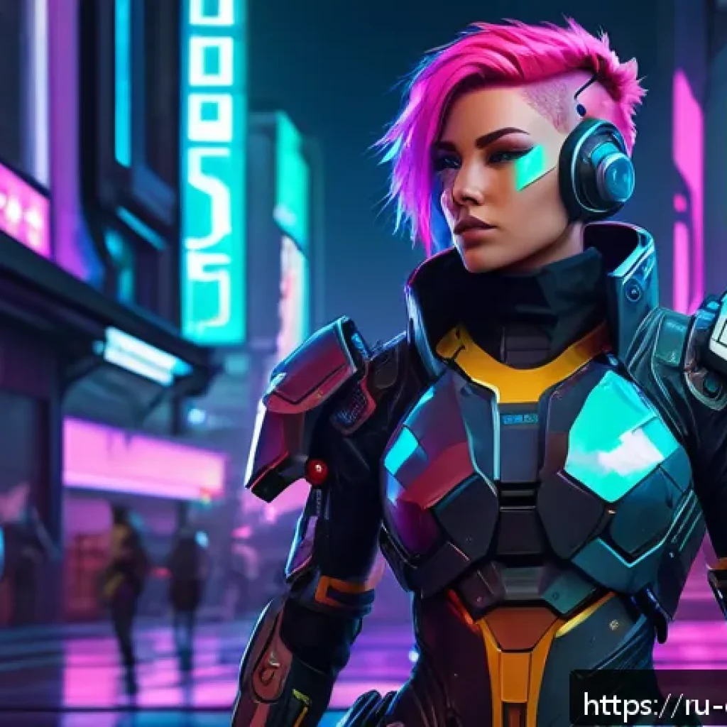 캐릭터 디자인 관련 프로젝트 의뢰 사례 - A dynamic cyberpunk female character design suitable for a Russian gaming studio, featuring vibrant ...