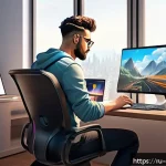 Home 22 캐릭터 디자인 작업 속도 높이는 팁 - A modern digital artist’s workspace focused on productivity: a neat desk with a large graphic tablet...
