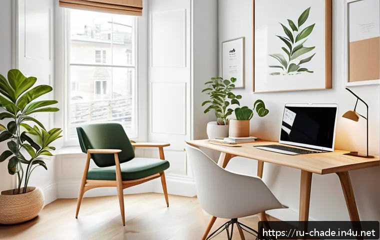 캐릭터 디자인 프리랜서의 하루 - A modern, minimalist home office workspace designed for maximum productivity: bright natural lightin...