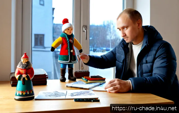 캐릭터 디자인과 문화적 다각적 해석 사례 - Photorealistic character design studio in Moscow, an adult Russian illustrator thoughtfully arrangin...